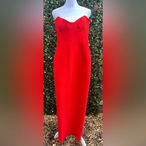 NWT Bella Barnett Red Strapless Bustier Midi/Maxi Dress Size S Bodycon Slit